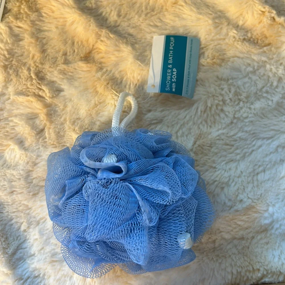 Set of 3 Brand New Shower and Bath Poufs with Built-In Soap
